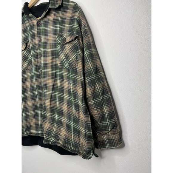 Burrylane Flannel Shirt Jacket Tan Green Fleece Lined Button Down Mens Size XL - Picture 3 of 14